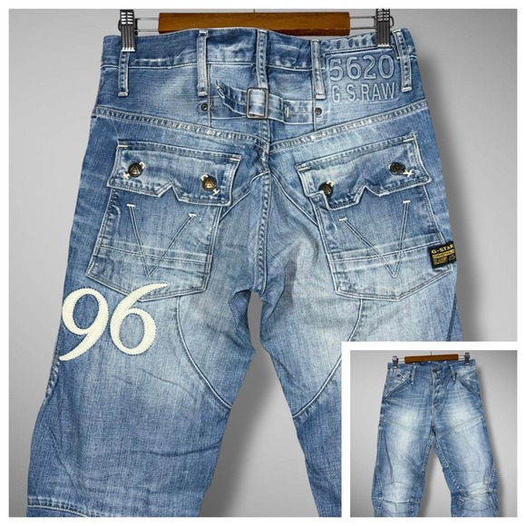 G‎ Star Raw Jeans Mens 27x32 Blue Light Wash Motor 5620 3D Tapered Embroidered - Picture 1 of 11